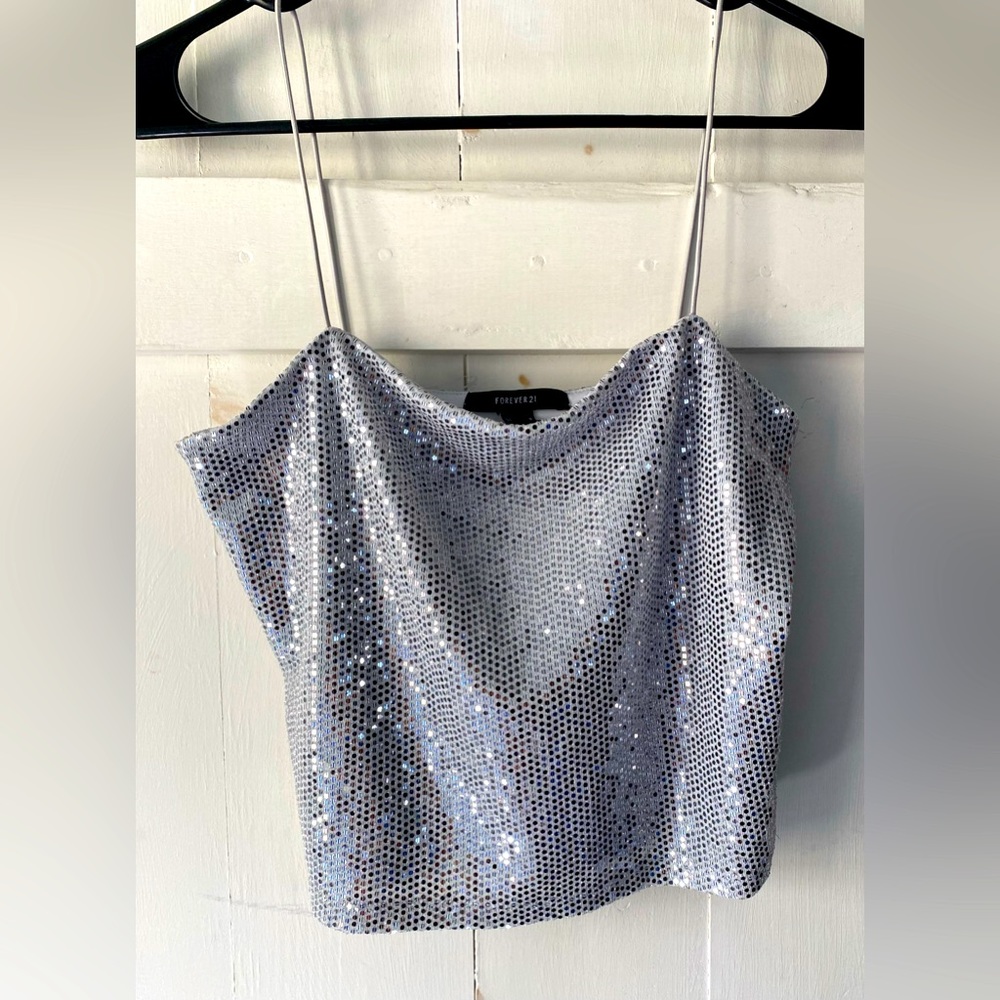 Silver Stretch Sequin-Effect Tank Size M